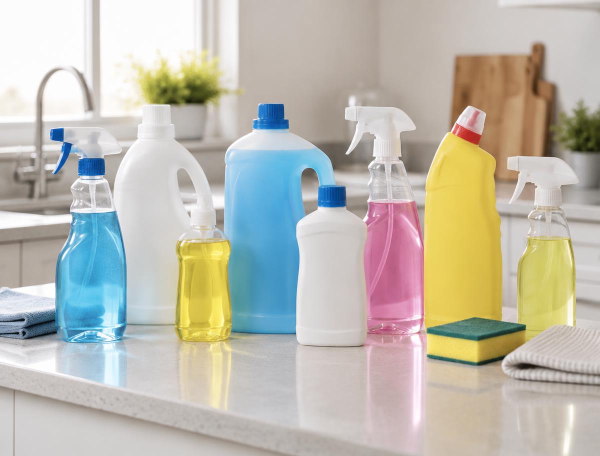 Conjunto de produtos para limpeza da casa e superfícies