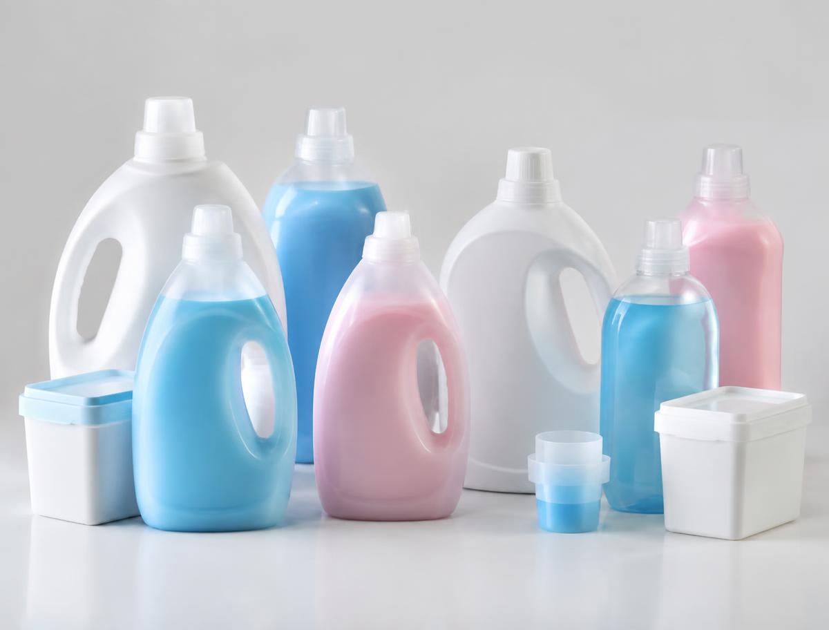 Conjunto de detergentes e amaciadores para roupa